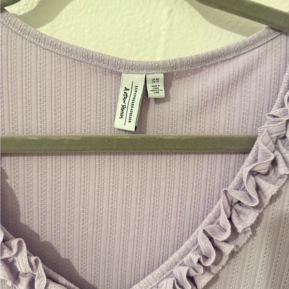 Lavender Ruffle Trim Women's Top - Picture 3 of 4